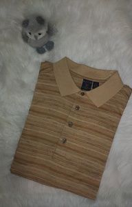 Focus Golf L Goldenrod Stripe Fine Italian Cotton Polo Shirt